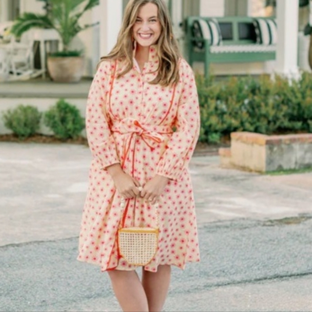 Victoria Dunn Pink Floral Folly Mini Daisy Dress M Cotton